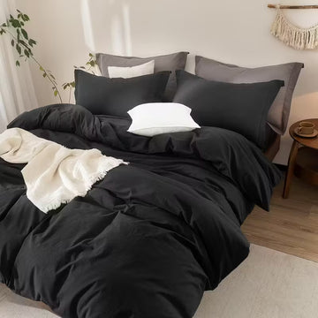 Black Microfiber Duvet Cover Set with Pillowcases